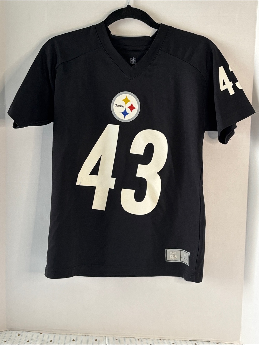 NFL Pittsburgh Steelers #43 Polamalu Black Jersey with White Numbers